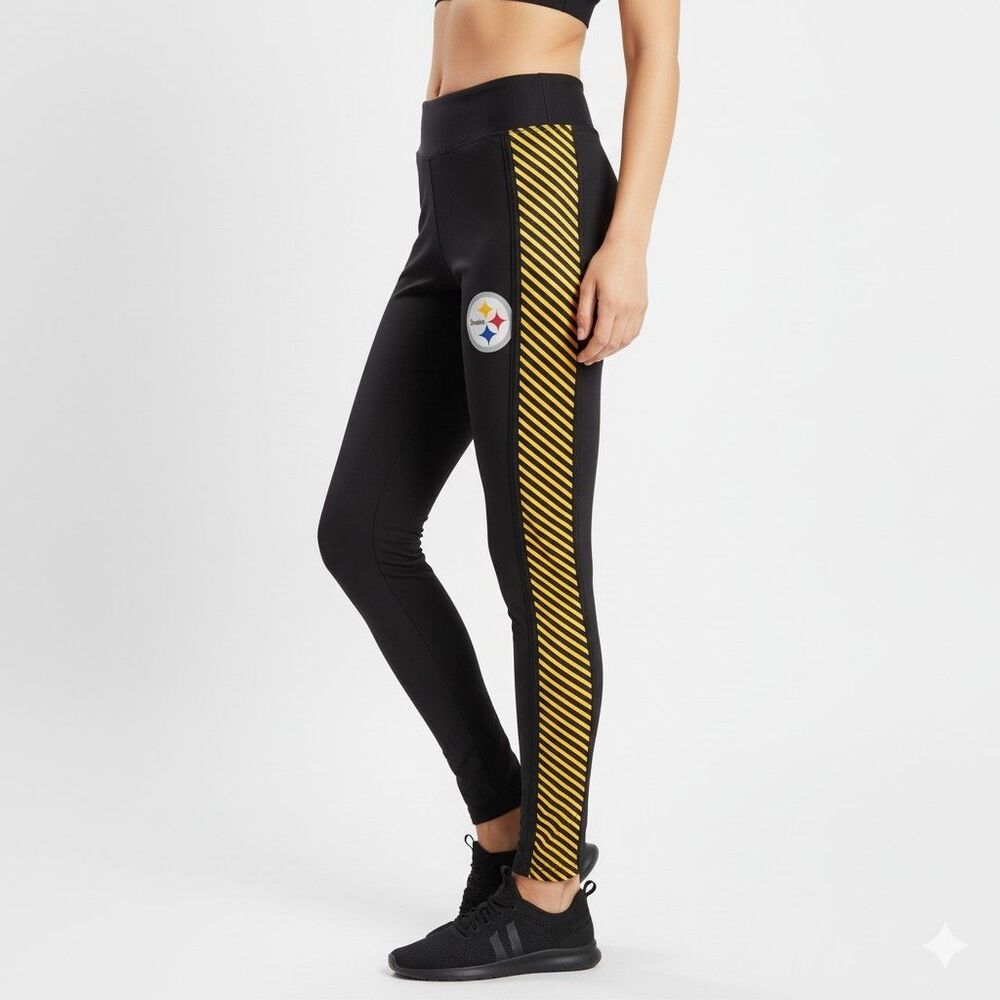 Steelers Leggings Womens Size Small NFL Team Apparel‎ Black Yellow Striped Logo